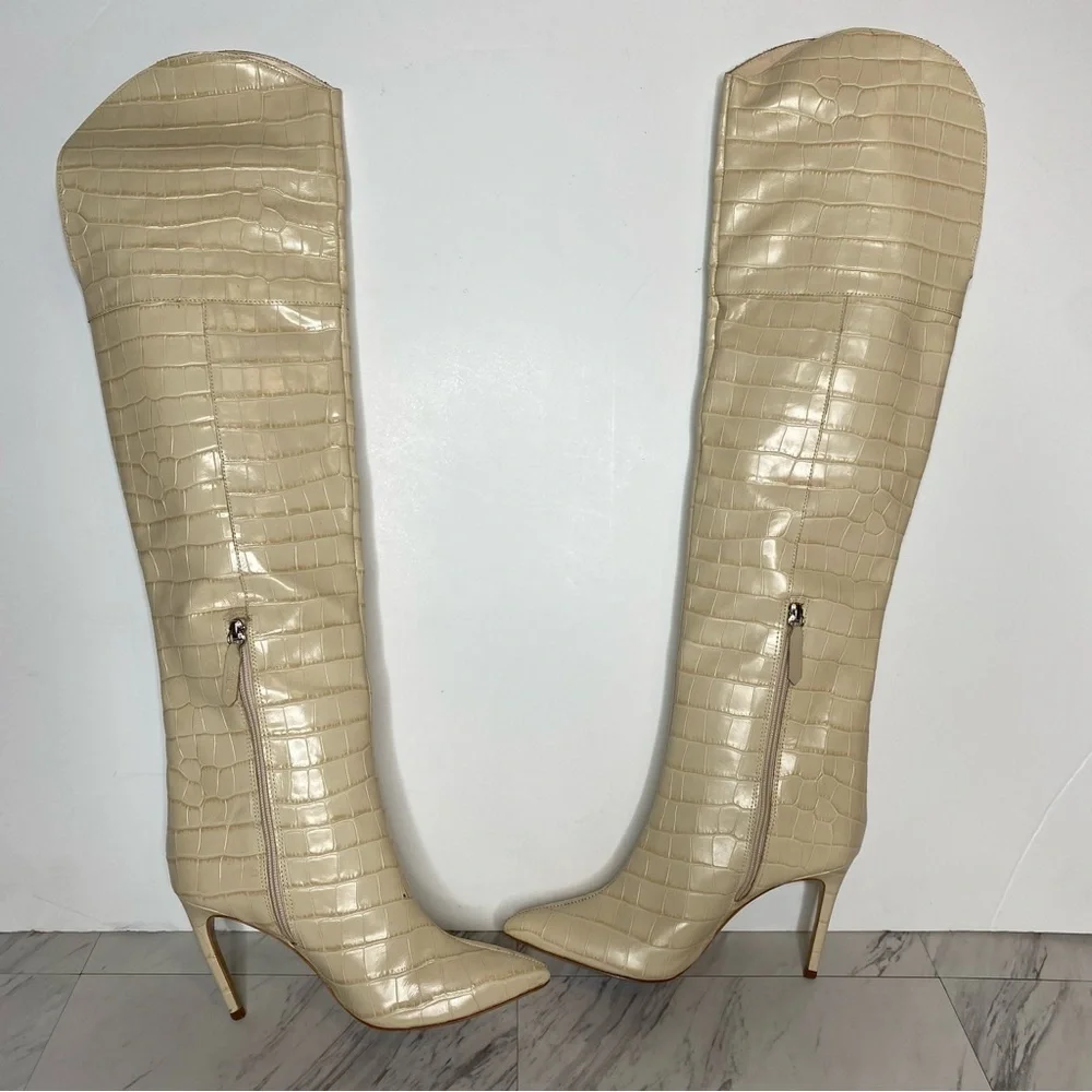 Schutz Maryana Eggshell Crocodile Over The Knee Boot 8 1/2 B
